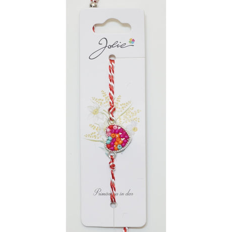 Bratara cu Snur Alb- Rosu Inimioara - vivimall.ro