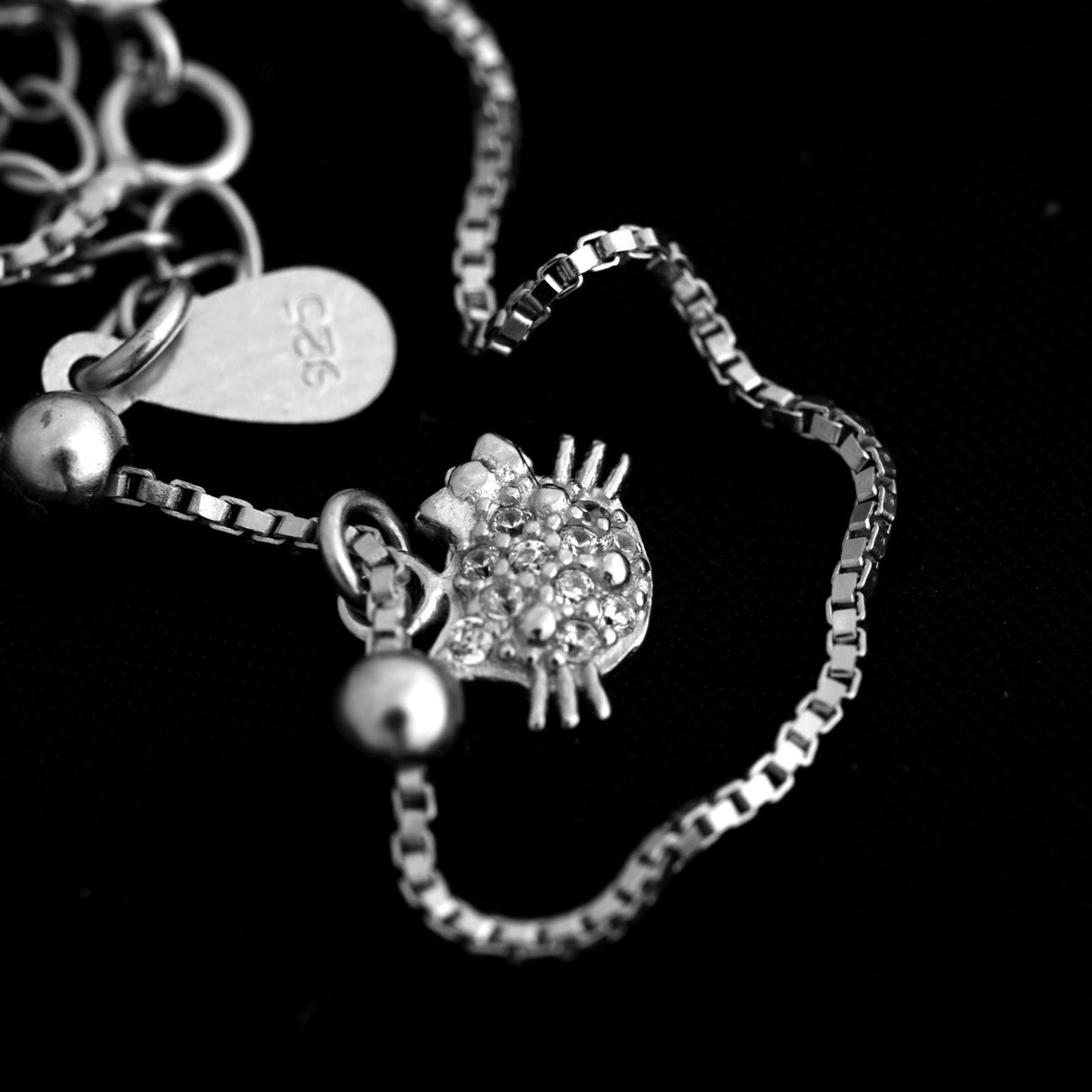 Bratara din Argint 925 rodiata cu pandantiv pisica