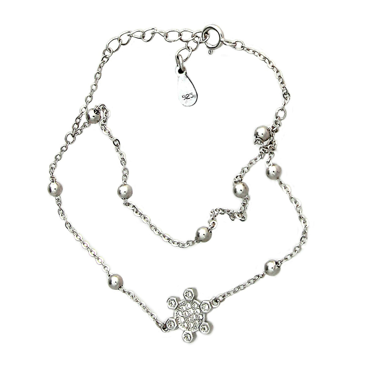 Bratara din Argint 925 rodiata reglabila, model Roata cu pietre