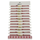 Bratara Martisor pentru Dama, Jolie, Model Aripa, Set 12 bucati, Pandativ din Inox Auriu, Snur Ajustabil Impletit, Rosu - vivimall.ro