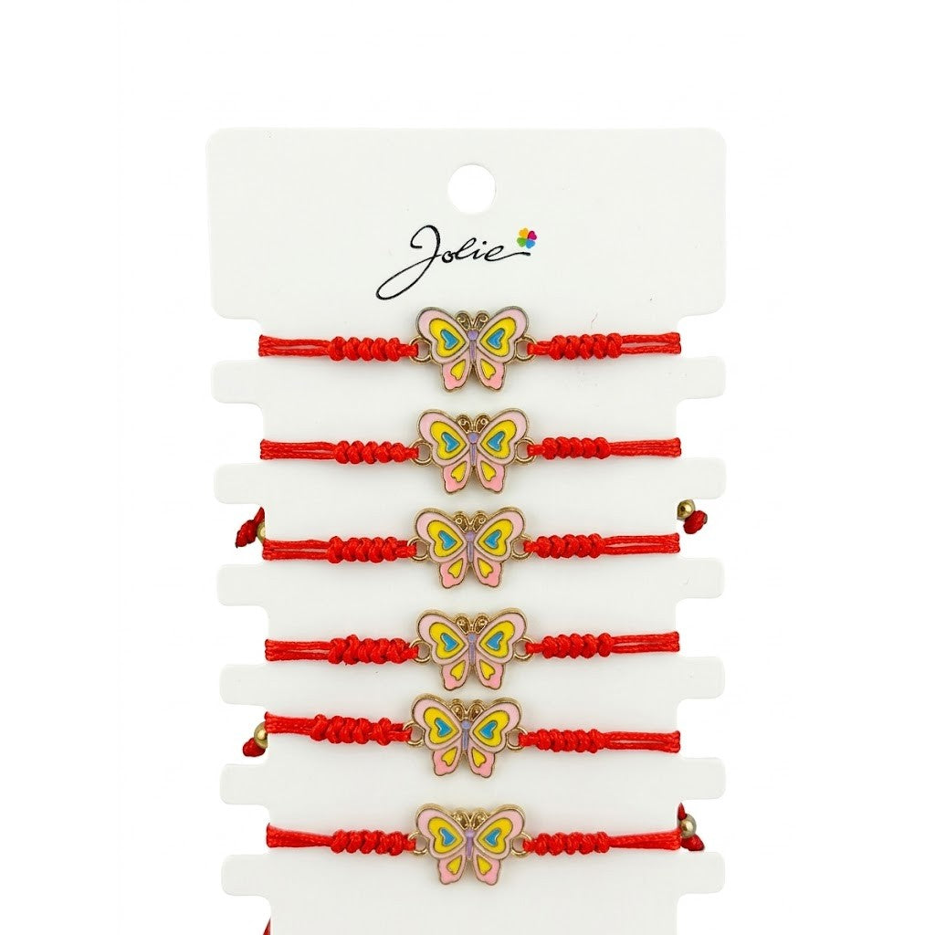 Bratara Martisor Pentru Dama, Jolie, Model Fluture, Set 12 Bucati, Pandativ din Aliaj cu Print, Snur Ajustabil Impletit, Multicolor - vivimall.ro