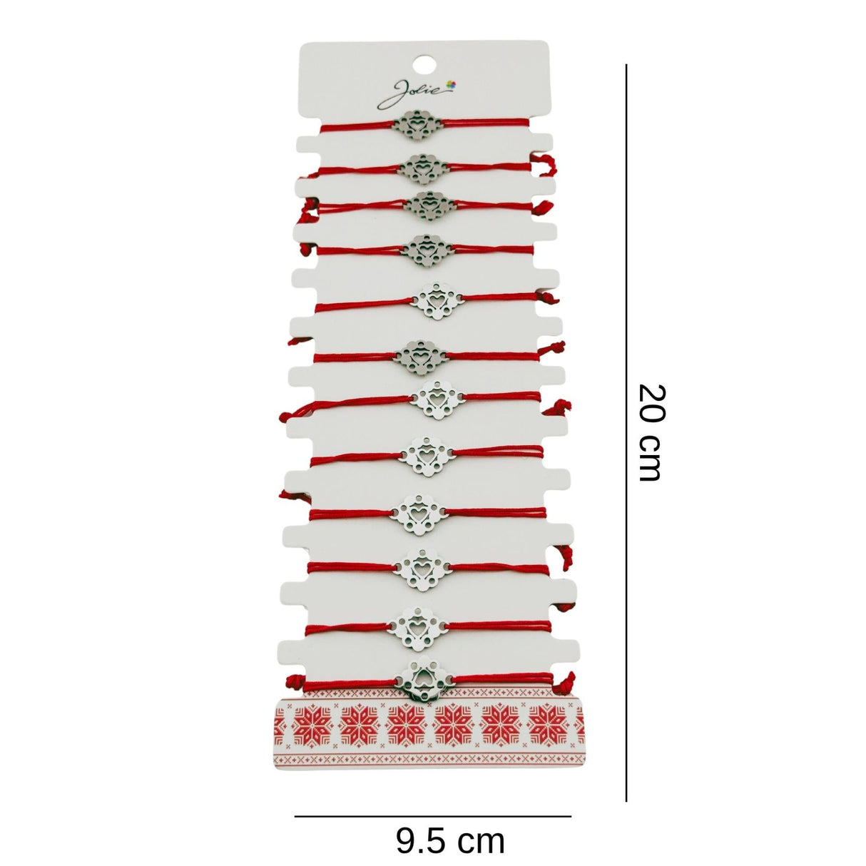 Bratara Martisor pentru Dama, Jolie, Model Inima in Floare, Set 12 bucati, Pandativ Argintiu din Inox cu Snur Rosu Ajustabil - vivimall.ro
