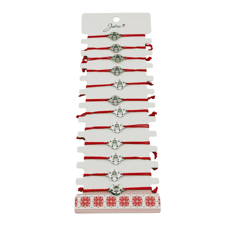 Bratara Martisor pentru Dama, Jolie, Model Inima in Floare, Set 12 bucati, Pandativ Argintiu din Inox cu Snur Rosu Ajustabil - vivimall.ro