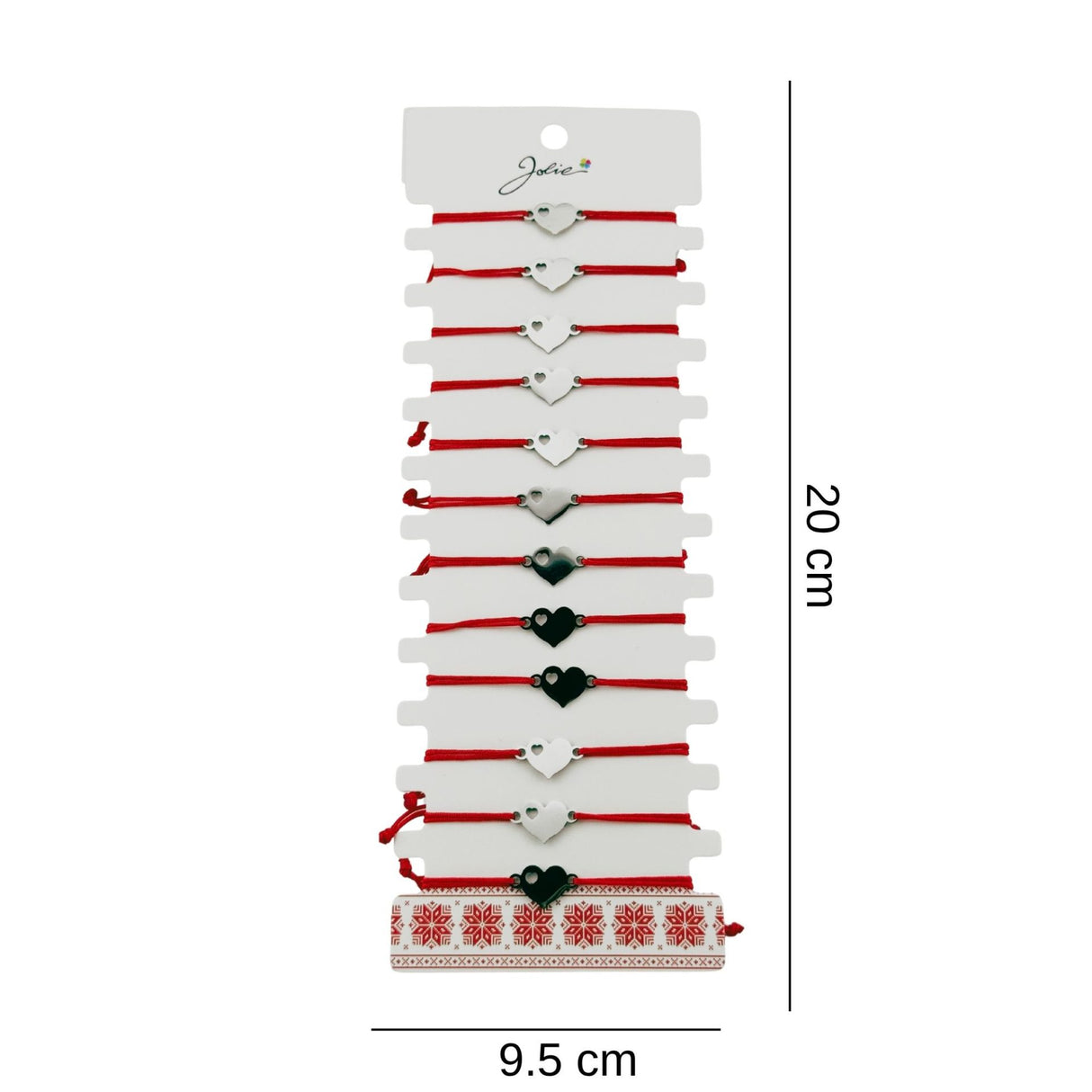 Bratara Martisor pentru Dama, Jolie, Model Inima, Set 12 bucati, Pandativ Argintiu din Inox cu Snur Rosu Ajustabil - vivimall.ro