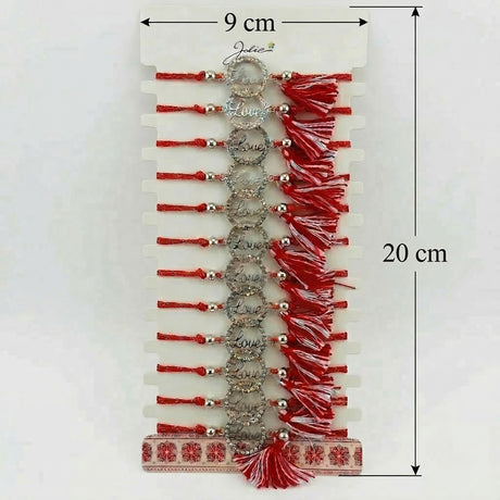 Bratara Martisor pentru Dama, Jolie, Model Love, Set 12 bucati, Pandativ din Aliaj cu Cristale, Snur Ajustabil Impletit, Alb/Rosu - vivimall.ro