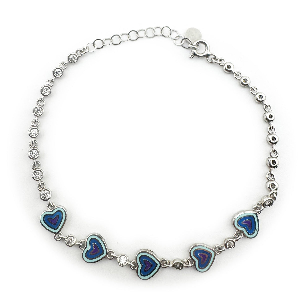 Bratara pentru Copii, Jolie, Argint 925, Model Inima, cu Email si Zirconiu, 22 cm/4.4g Argintiu/Albastru/Mov - vivimall.ro