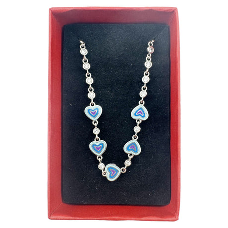 Bratara pentru Copii, Jolie, Argint 925, Model Inima, cu Email si Zirconiu, 22 cm/4.4g Argintiu/Albastru/Mov - vivimall.ro