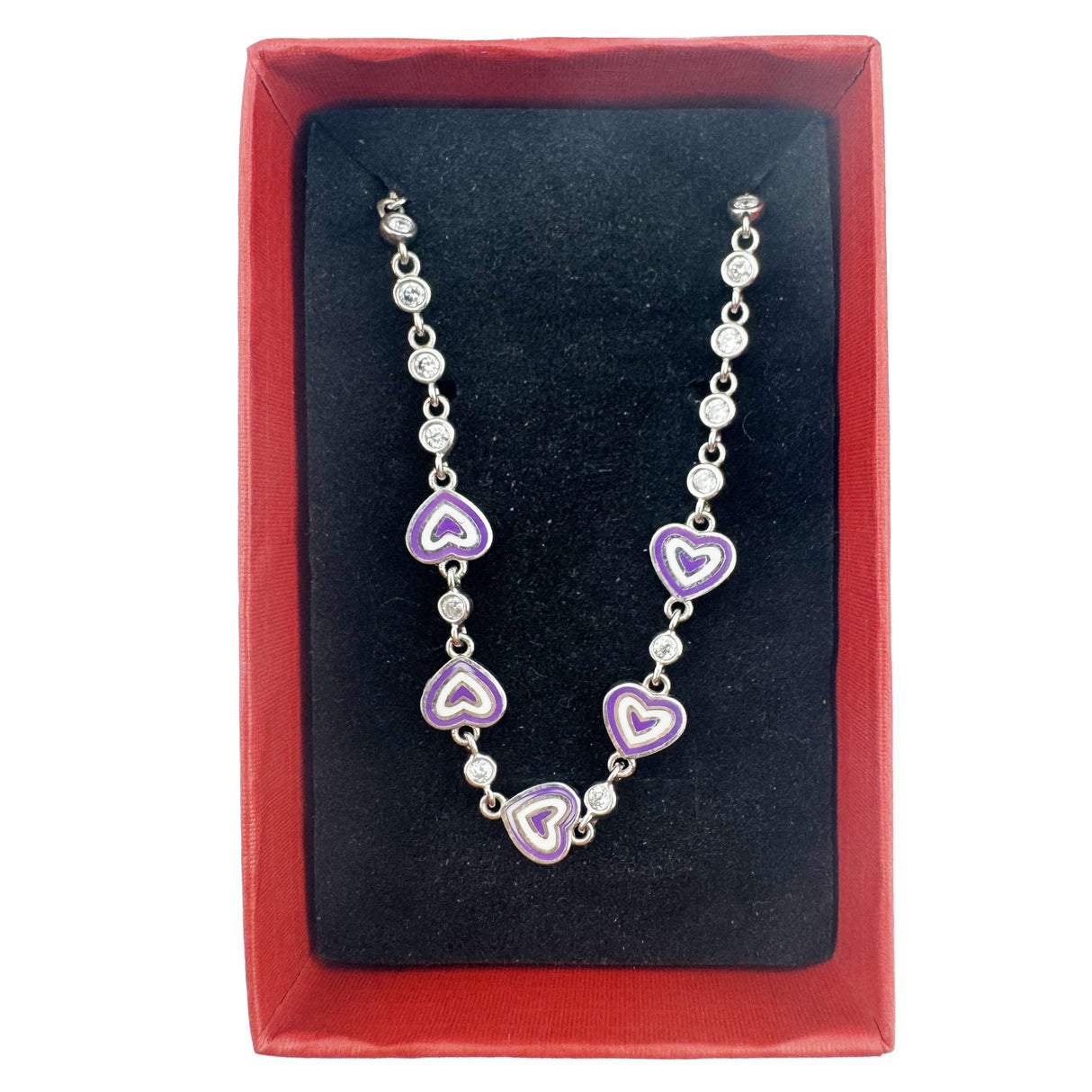 Bratara pentru Copii, Jolie, Argint 925, Model Inima, cu Email si Zirconiu, 22 cm/4.4g Argintiu/Mov/Alb - vivimall.ro