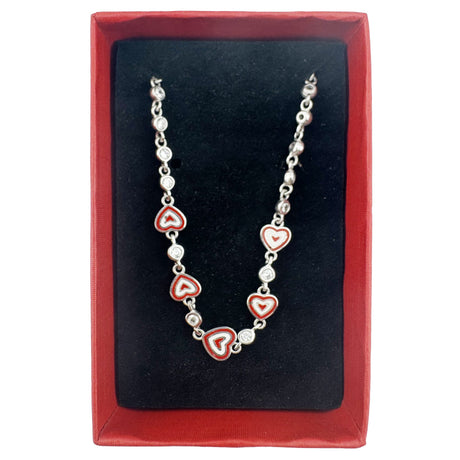 Bratara pentru Copii, Jolie, Argint 925, Model Inima, cu Email si Zirconiu, 22 cm/4.4g Argintiu/Rosu - vivimall.ro
