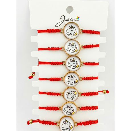 Bratara Martisor Pentru Dama, Jolie, Model Unicorn, Set 12 Bucati, Pandativ din Aliaj cu Print, Snur Ajustabil Impletit, Multicolor - vivimall.ro