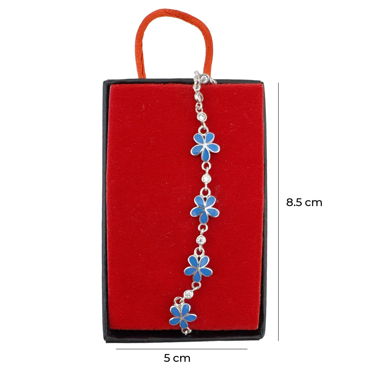 Bratara pentru Dama Copii, Jolie, Argint 925, Model Floare Albastra, cu Email si Zirconiu, Argintiu - vivimall.ro