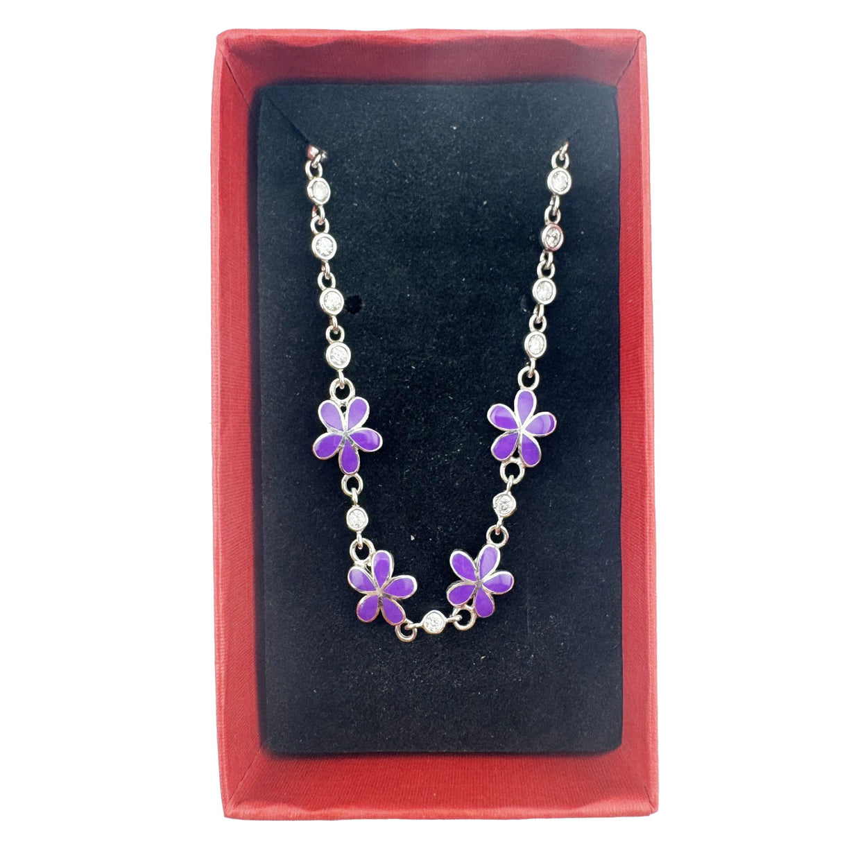 Bratara pentru Copii, Jolie, Argint 925, Model Floare, cu Email si Zirconiu, 22 cm/4.4g Argintiu/Mov - vivimall.ro