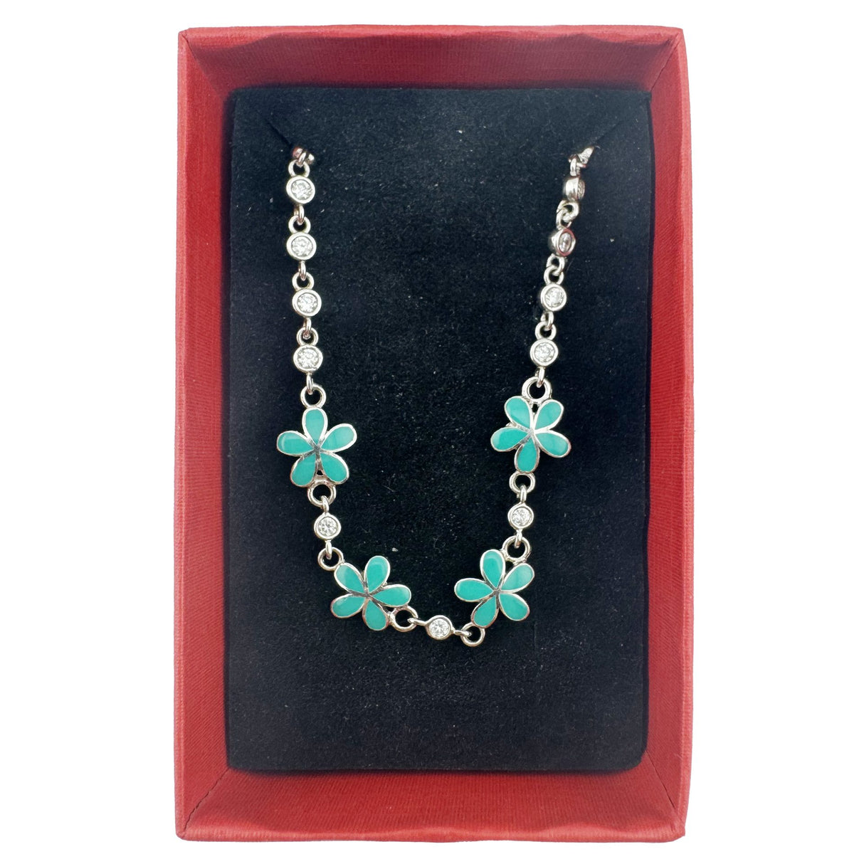 Bratara pentru Copii, Jolie, Argint 925, Model Floare, cu Email si Zirconiu, 22 cm/4.4g Argintiu/Verde deschis - vivimall.ro