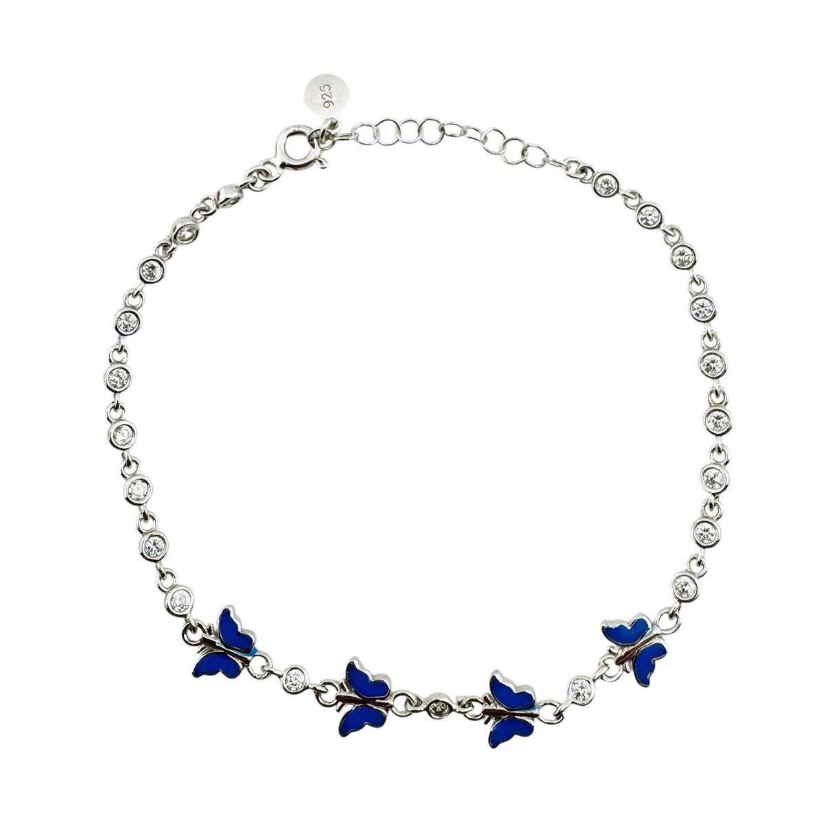 Bratara pentru Copii, Jolie, Argint 925, Model Fluture, cu Email si Zirconiu, 22 cm/4.4g Argintiu/Albastru deschis - vivimall.ro