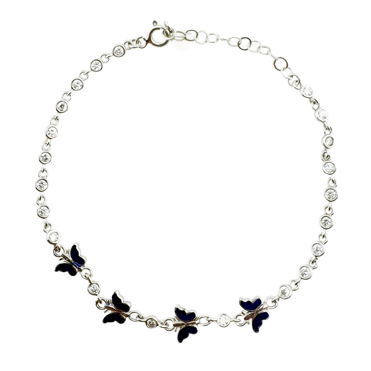 Bratara pentru Copii, Jolie, Argint 925, Model Fluture, cu Email si Zirconiu, 22 cm/4.4g Argintiu/Albastru inchis - vivimall.ro