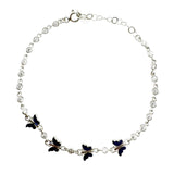 Bratara pentru Copii, Jolie, Argint 925, Model Fluture, cu Email si Zirconiu, 22 cm/4.4g Argintiu/Albastru inchis - vivimall.ro