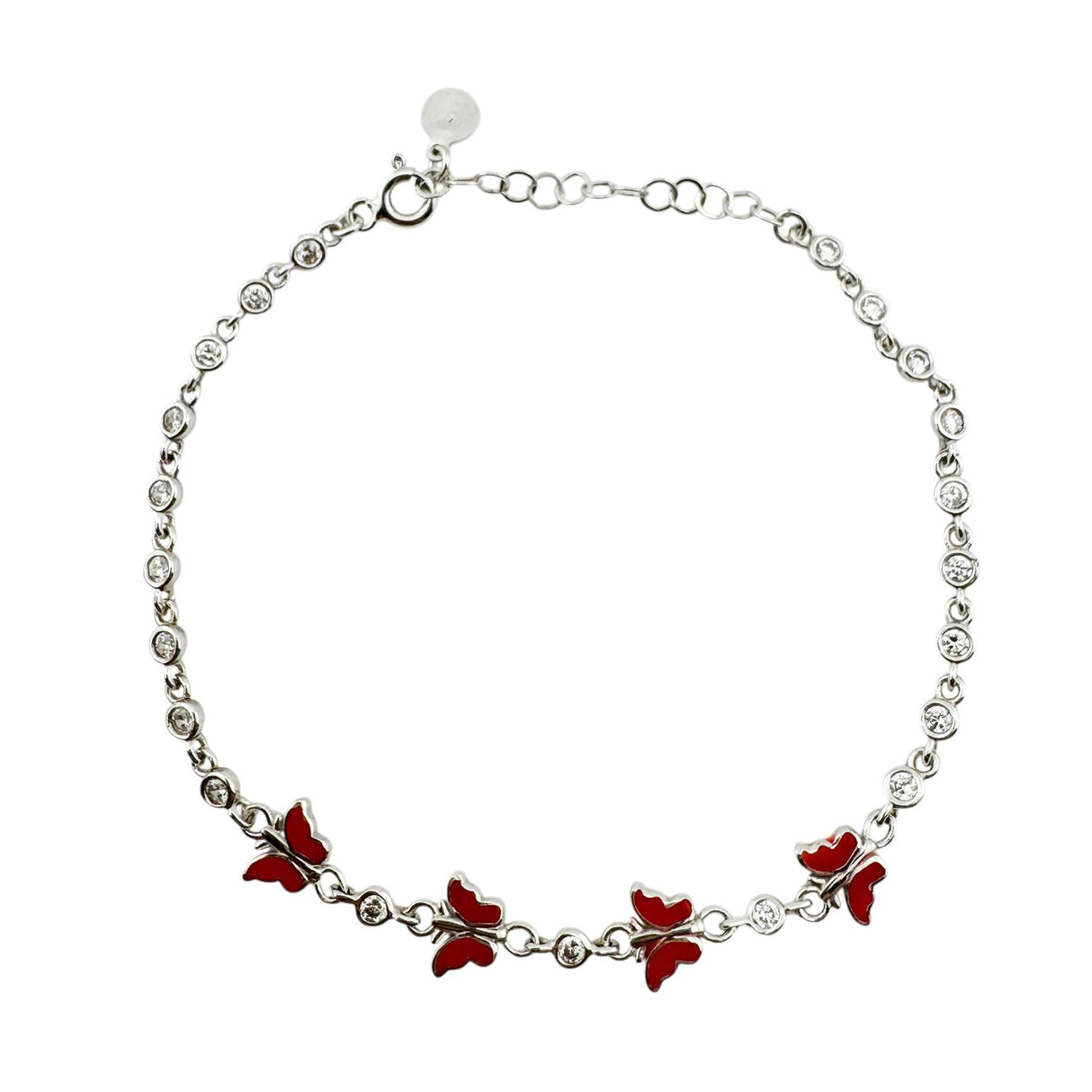 Bratara pentru Copii, Jolie, Argint 925, Model Fluture, cu Email si Zirconiu, 22 cm/4.4g Argintiu/Rosu inchis - vivimall.ro