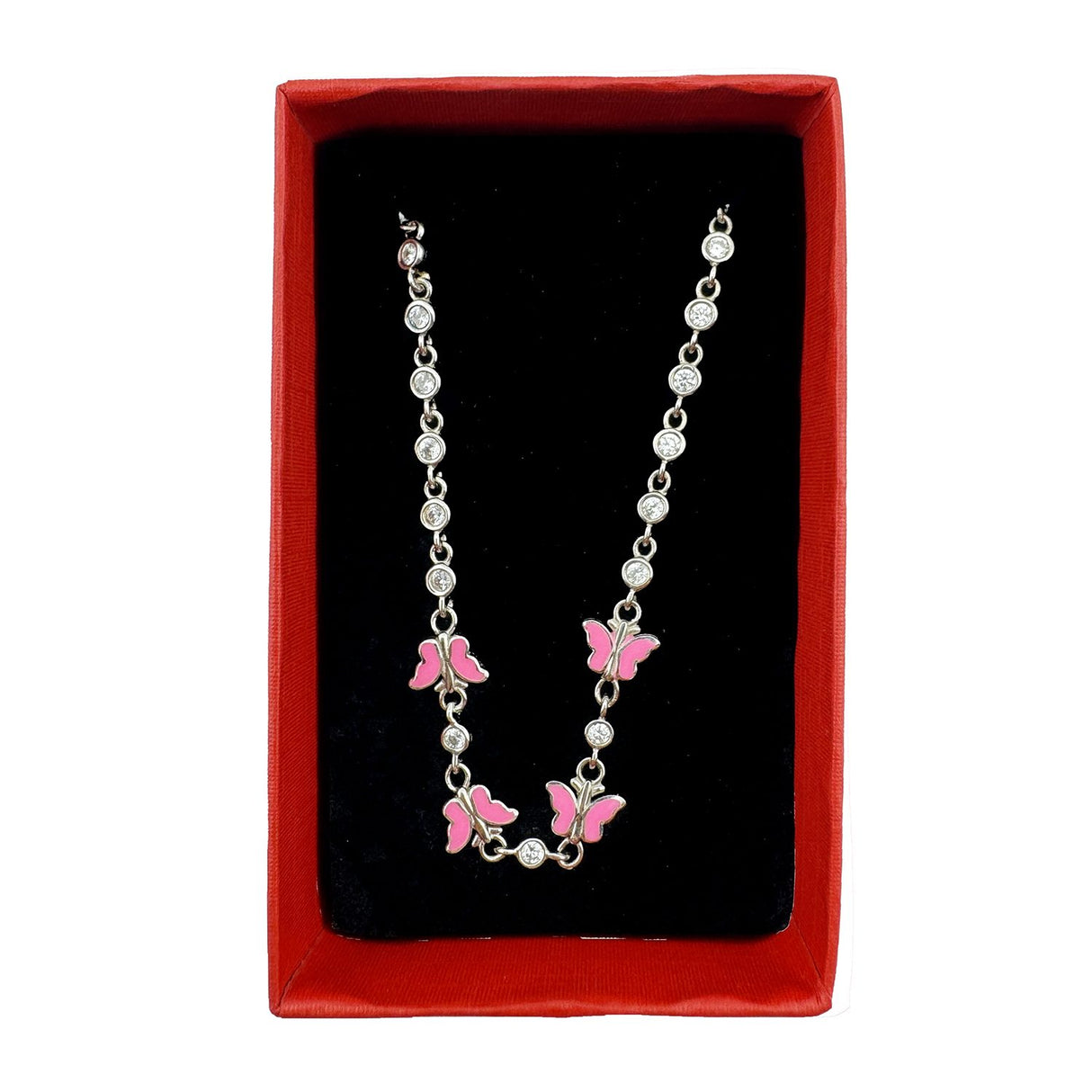Bratara pentru Copii, Jolie, Argint 925, Model Fluture, cu Email si Zirconiu, 22 cm/4.4g Argintiu/Roz deschis - vivimall.ro