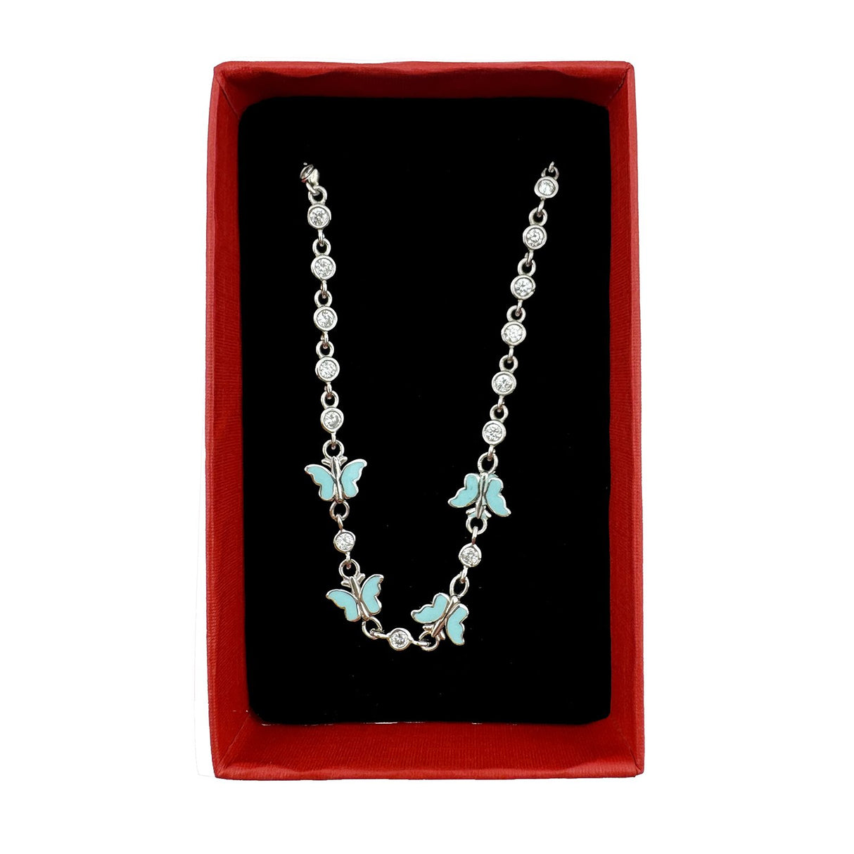 Bratara pentru Copii, Jolie, Argint 925, Model Fluture, cu Email si Zirconiu, 22 cm/4.4g Argintiu/Turcoaz - vivimall.ro