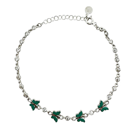 Bratara pentru Copii, Jolie, Argint 925, Model Fluture, cu Email si Zirconiu, 22 cm/4.4g Argintiu/Verde - vivimall.ro