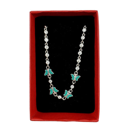 Bratara pentru Copii, Jolie, Argint 925, Model Fluture, cu Email si Zirconiu, 22 cm/4.4g Argintiu/Verde - vivimall.ro