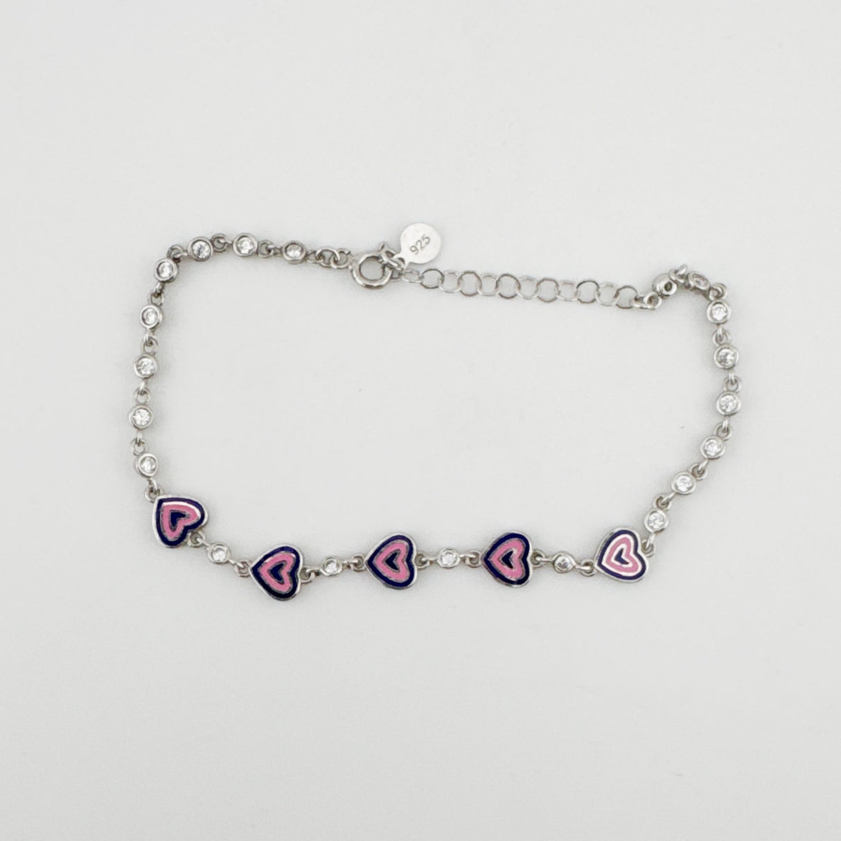 Bratara pentru Copii, Jolie, Argint 925, Model Inima, cu Email si Zirconiu, 22 cm/4.4g Argintiu/Mov - vivimall.ro