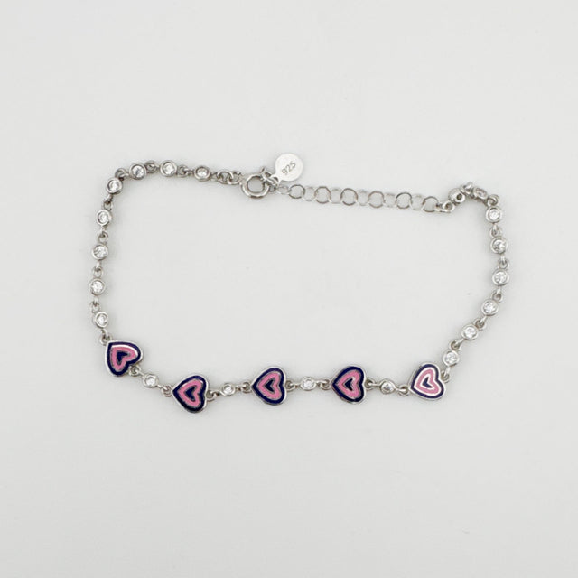 Bratara pentru Copii, Jolie, Argint 925, Model Inima, cu Email si Zirconiu, 22 cm/4.4g Argintiu/Mov - vivimall.ro