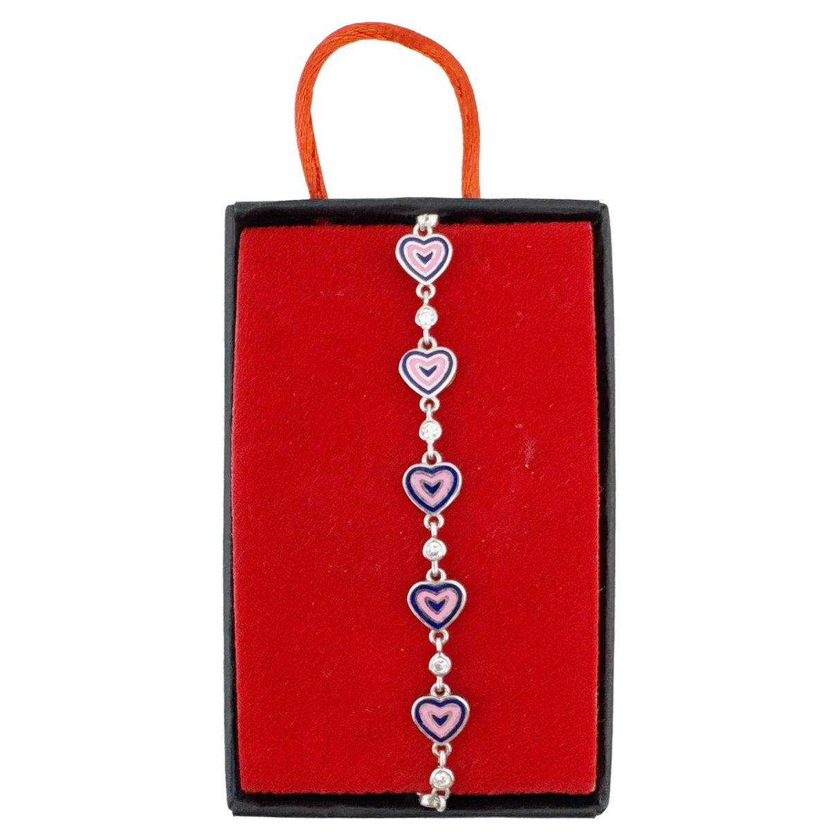 Bratara pentru Copii, Jolie, Argint 925, Model Inima, cu Email si Zirconiu, 22 cm/4.4g Argintiu/Mov - vivimall.ro