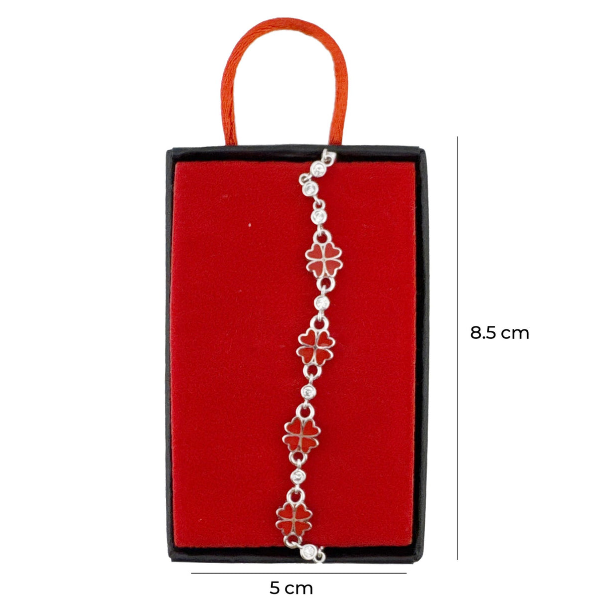 Bratara pentru Dama Copii, Jolie, Argint 925, Model Trifoi Rosu, cu Email si Zirconiu, Argintiu - vivimall.ro