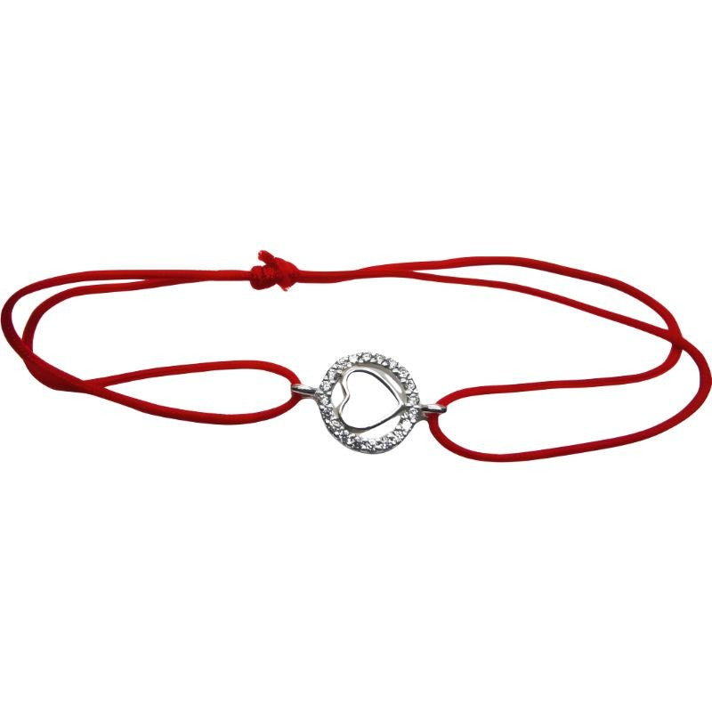 Bratara snur reglabil, Argint 925, Inima in Cerc cu Zirconii - vivimall.ro