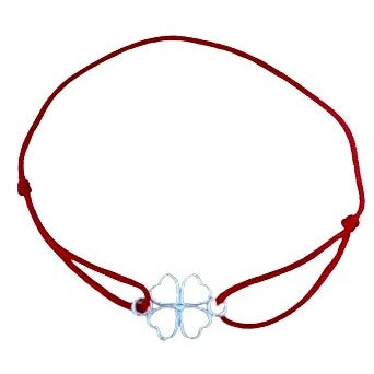 Bratara Snur Reglabil Rosu, Argint 925, Trifoi, Jolie Silver, 0.7 g, 15x10 mm - vivimall.ro