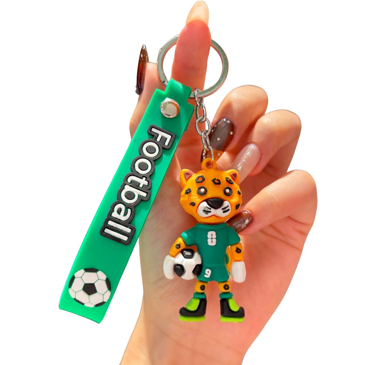 Breloc Chei, Flippy, Model Leopard, Mascota de Fotbal, Cupa Mondiala, Accesoriu Pentru Chei si Rucsac, Cauciuc Moale, 26 g, 6.2 x 3.4 cm, Verde - vivimall.ro