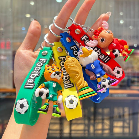 Breloc Flippy cerb roșu mascotă fotbal Cupa Mondială, detaliu design lateral stânga