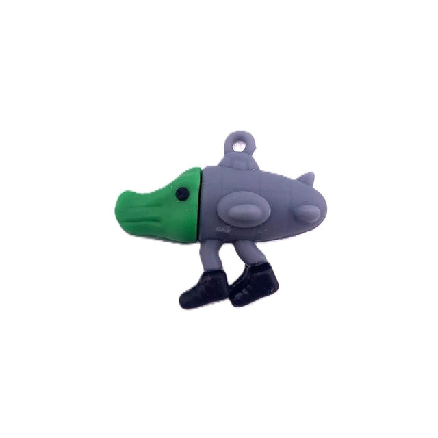 Breloc de Chei din Silicon, Flippy, Figurina Brainrot Bombardiro Crocodilo, 4 cm, Gri/Verde - vivimall.ro