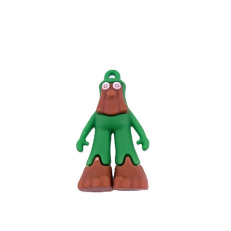 Breloc de chei din silicon Flippy, figurină Brainrot Brr Brr Patapim, 4 cm, verde cu detalii maro, vedere frontală