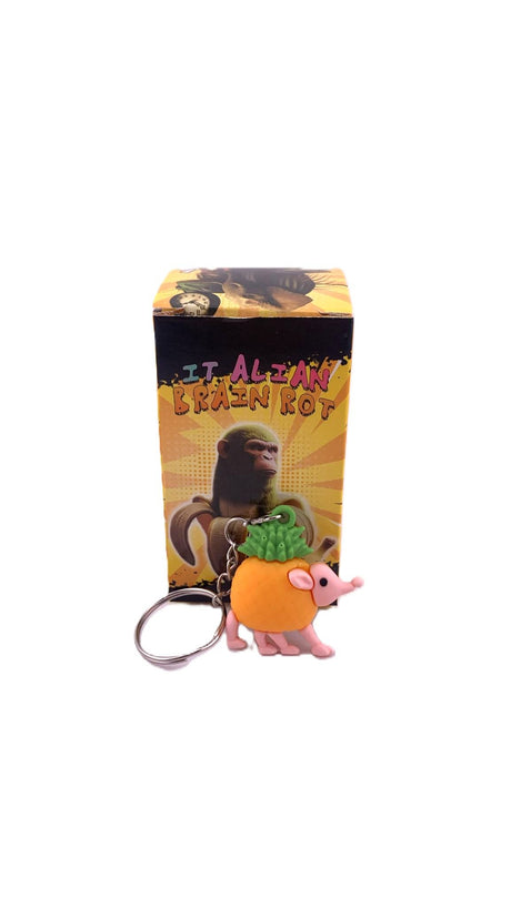 Breloc de Chei din Silicon, Flippy, Figurina Brainrot Snooffi Zeffirulli, 4 cm, Portocaliu/Verde - vivimall.ro