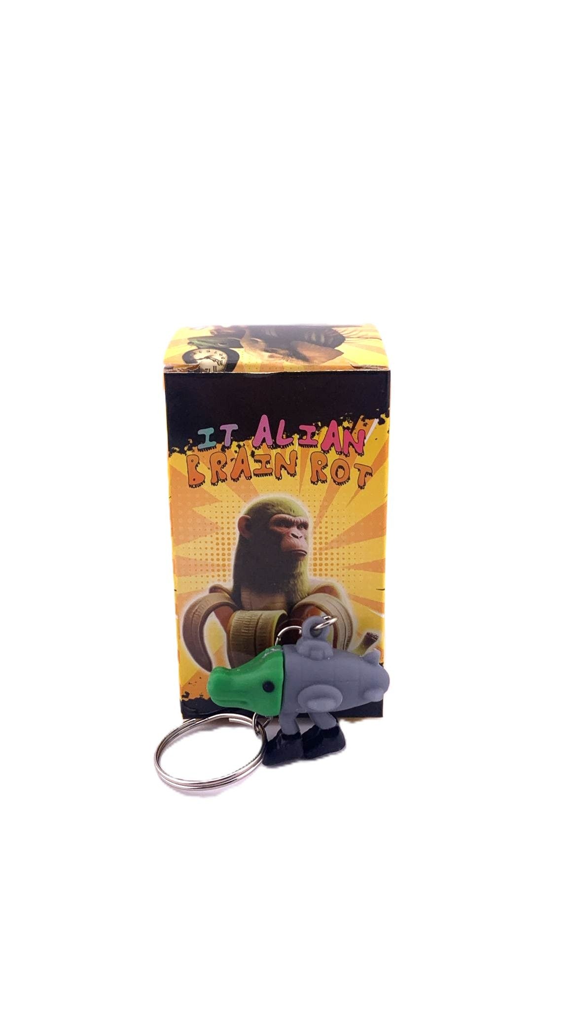 Breloc de Chei din Silicon, Flippy, Figurina Brainrot Bombardiro Crocodilo, 4 cm, Gri/Verde - vivimall.ro