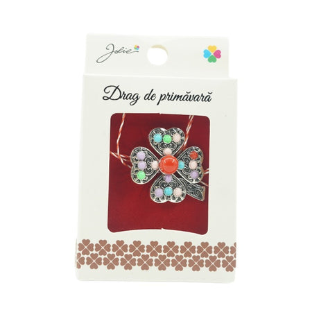 Brosa Mica in Cutie Trifoi cu Pietre - vivimall.ro
