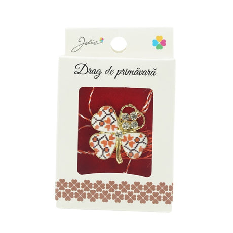 Brosa Mica in Cutie Trifoi cu Pietre Traditional - vivimall.ro