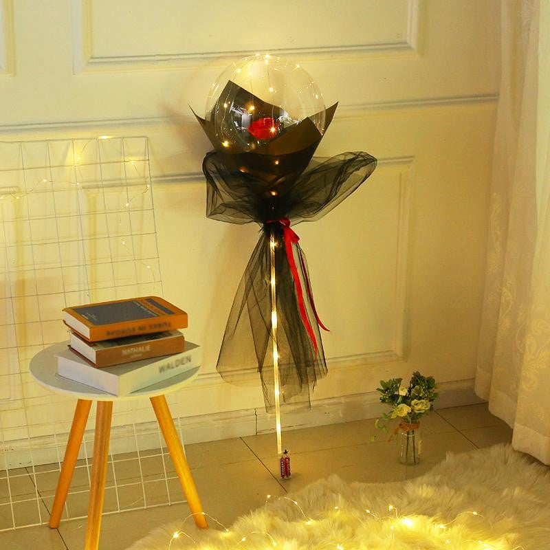 Buchet Trandafir Rosu In Balon Cu Lumini Led | Cuorelle 2 - vivimall.ro