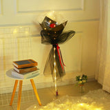 Buchet Decorativ, Vivimall, Trandafir in Balon cu Lumini Led, Diametru 35 cm, 2 x Baterii AA (neincluse), Rosu/Negru - vivimall.ro