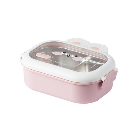 Cutie Pentru Pranz Sau Gustari, Cu Doua Compartimente, Model Iepuras, Pentru Copii Si Adulti, Etansare, Pp, Perfect Pentru Scoala Si Birou, 1000 Ml, 22X17.8X8 Cm - vivimall.ro