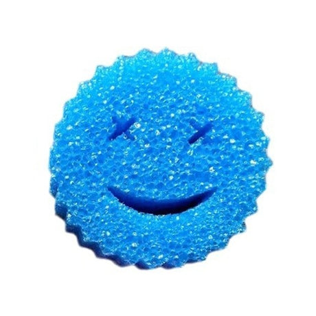 Burete de Vase, Vivimall, Rotund, din Burete PU, Model Smiley Face, Doua Fete, 10 x 4 cm, Albastru/Galben - vivimall.ro