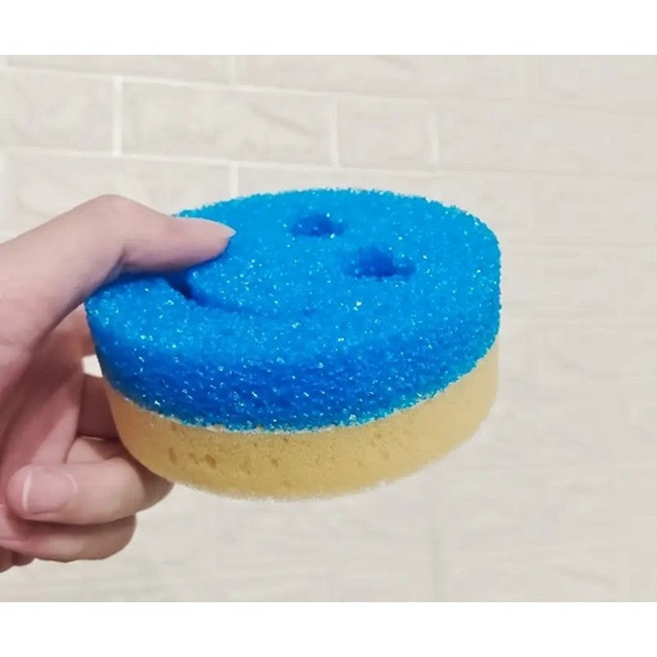 Burete de Vase, Vivimall, Rotund, din Burete PU, Model Smiley Face, Doua Fete, 10 x 4 cm, Albastru/Galben - vivimall.ro