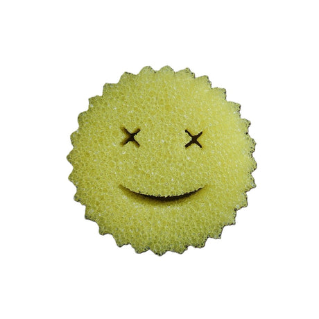 Burete de Vase, Vivimall, Rotund, din Burete PU, Model Smiley Face, Doua Fete, 10 x 4 cm, Galben - vivimall.ro