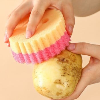 Burete de Vase, Vivimall, Rotund, din Burete PU, Model Smiley Face, Doua Fete, 10 x 4 cm, Portocaliu/Galben - vivimall.ro