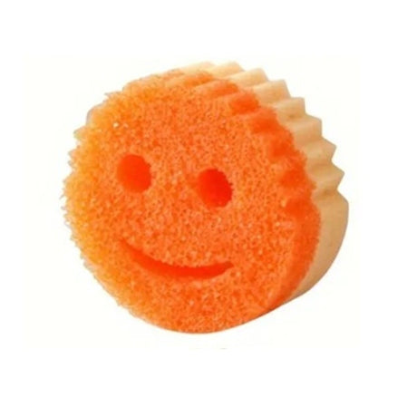 Burete de Vase, Vivimall, Rotund, din Burete PU, Model Smiley Face, Doua Fete, 10 x 4 cm, Portocaliu/Galben - vivimall.ro