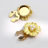 Accesoriu pentru Nasturi, Vivimall, Model Floare cu Perle, din Metal, 2.5 x 1.7 cm, Auriu - vivimall.ro