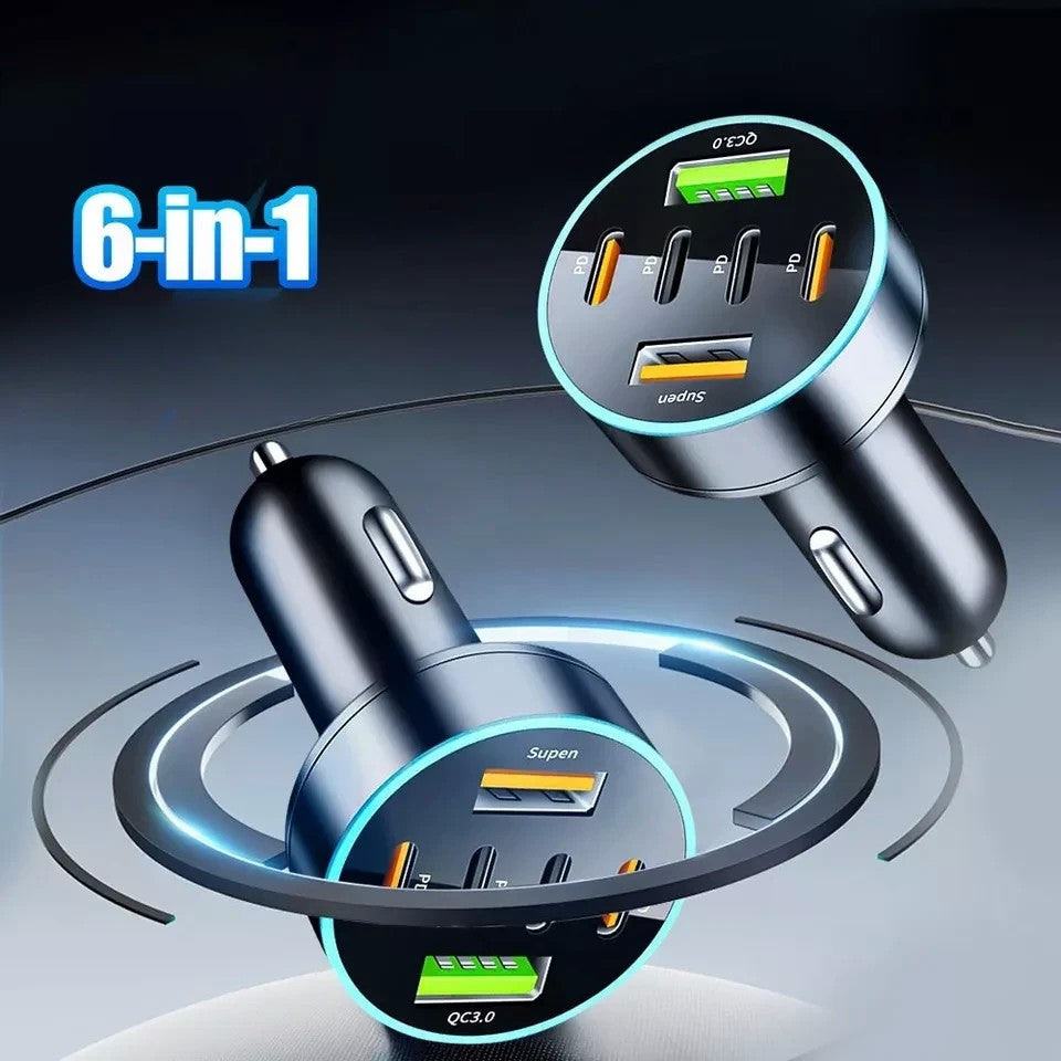 Incarcator Auto 6 in 1, Vivimall, 2 x Port USB Fast Charge QC3.0 si 4 x Type C, PD 65W, Negru - vivimall.ro