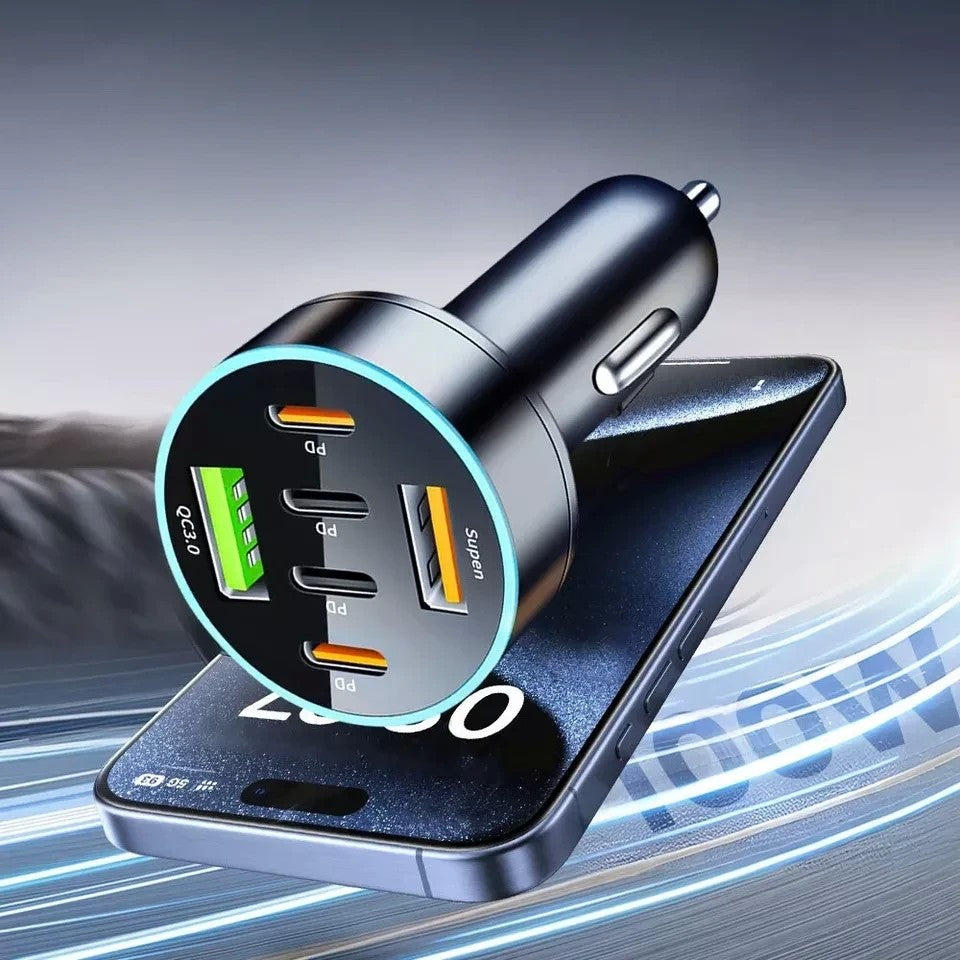Incarcator Auto 6 in 1, Vivimall, 2 x Port USB Fast Charge QC3.0 si 4 x Type C, PD 65W, Negru - vivimall.ro